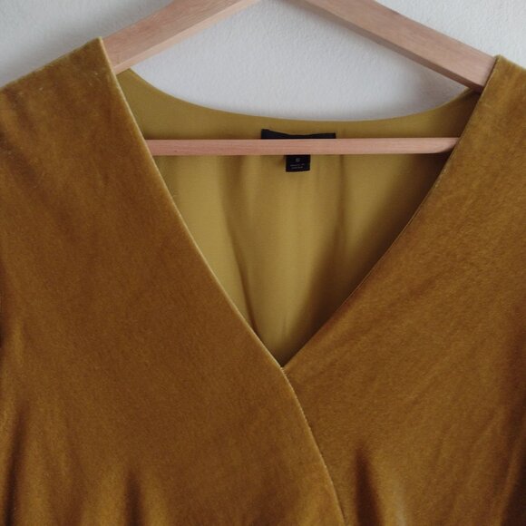 J.Crew Faux Wrap Velvet Blouse 8 Dijon Yellow Long Sleeve Top - Picture 3 of 11